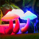 HULIANFU Led Night Light Mushroom Wall Socket Lamp Eu Us Plug Warm White Light-control Sensor Bedroom Light Home Decoration