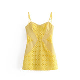 Hulianfu Women Summer Dress Female Sexy Lace Cutout Pattern Stitching Three-dimensional Chest Support Thin Suspenders Mini Dresses Woman