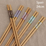 HULIANFU Reusable 5 Pair Set Handmade Bamboo Japanese Natural Wood Chopsticks Sushi Food Cat Flower Multi color Wooden Chop sticks
