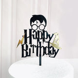 HULIANFU New Cartoon Happy Birthday Acrylic Cake Topper Cute Boy Witch Cake Topper For Kids Birthday Party Cake Decorations Baby Shower