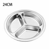 HULIANFU Stainless Steel Dinner Plate 3 Sections Round Divided Dish Children Fruit Snack Tray Baby Bowls Kitchen Tableware Dia 22/24/26cm