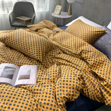 HULIANFU Svetanya Nordic Yellow Geometric Egyptian Cotton Satin Bedlinens Queen King Size Fitted Sheet Bedding Set Duvet Cover Set