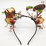 HULIANFU 2023 Christmas Headband Reindeer Antlers Horn Flower Hair Band Clasp Headwear for Kids Adult New Year Navidad Party Halloween Cosplay