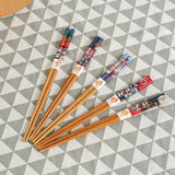 HULIANFU Reusable 5 Pair Set Handmade Bamboo Japanese Style Natural Wood Chopsticks Sushi Food Cat Flower Multi Color Wooden Chop Sticks