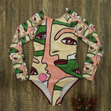 Long Sleeve Print Floral New One Piece Swimsuit Swimwear Women Bathing Suit Backless Swimsuit Vintage Surfing Swim Suit