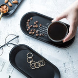 HULIANFU Stainless Steel Black Tea Tray Plate Dessert Cake Fruit Dish Letter Plates Cosmetics Storage Trays Jewelry Display Home Decor
