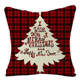 HULIANFU Linen Red Scottish Plaid Christmas Cushions Case Reindeer Trees Snowflakes Print Christmas Decorative Pillows for Sofa Couch Bed