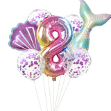 HULIANFU Little Mermaid Party Balloons 32inch Number Foil Balloon Kids Birthday Party Decoration Supplies Baby Shower Decor Helium Globos
