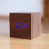 HULIANFU New Qualified Digital Wooden LED Alarm Clock Wood Retro Glow Clock Desktop Table Decor Voice Control Snooze Function Desk Tools