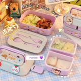 HULIANFU Kawaii Portable Lunch Box For Girls School Kids Plastic Picnic Bento Box Microwave Food Box With Compartments Storage Containers