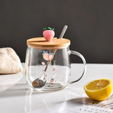 HULIANFU Novelty 3d Lid Cartoon Strawberry Cute Water Glass Transparent Mug Drinking Borosilicate Glasses Coffee Milk Juice Drinkware Cup