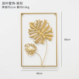 HULIANFU 2023 Nordic Metal Leaf Plant Wall Decor Wrought Iron Wall Hanging Non-perforated Wall Mural Living Room Bedroom Home Decoration Hot