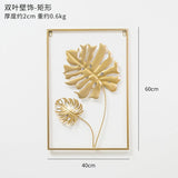 HULIANFU Nordic Metal Leaf Plant Wall Decor Wrought Iron Wall Hanging Non-perforated Wall Mural Living Room Bedroom Home Decoration Hot