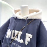 Letter Printing Embroidery Hoodies Female Winter Hooded Sweatshirts  Large Size Fashionable Women's Clothing Preppy Style