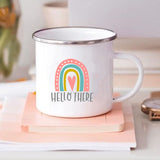 HULIANFU Rainbow Teacher Printed Enamel Mug Creative Retro Coffee Water Cups Drink Dessert Milk Cup Mugs Handle Drinkware Teacher Gifts