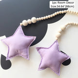 HULIANFU Nordic Boho Room Decor Double Star Moon Wooden Beads Cotton Hanging Wall Decoration Kawaii Kids Baby Bedroom Living Room Decor