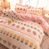 HULIANFU  WOSTAR Cartoon printed velvet duvet cover set super soft cozy plush adult kids bedroom double bed quilt cover luxury bedding set
