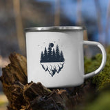 HULIANFU Night Forest Mountain Print Enamel Creative Coffee Tea Water  Milk Cups Camping Mugs Handle Drinkware Vacation Hiking Mug Gifts