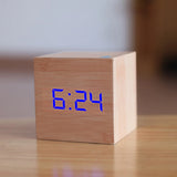 HULIANFU New Qualified Digital Wooden LED Alarm Clock Wood Retro Glow Clock Desktop Table Decor Voice Control Snooze Function Desk Tools