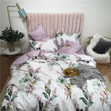 HULIANFU Tropical Leaves Flowers Duvet cover set Silky Soft 100%Egyptian Cotton Bedding set Queen King Bed sheet Quilt Cover Pillowcases