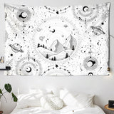 HULIANFU White Black Sun Moon Mandala Starry Sky Tapestry Wall Hanging Bohemian Gypsy Psychedelic Tapiz Witchcraft Astrology Tapestry