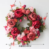 HULIANFU Peony simulated garland Rattan ring decoration Photography props Wedding wreath Flower home door Decoration