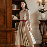 spring new Slim art fashion brand dress Peter pan Collar with button butterfly Bow retro dress