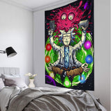 HULIANFU Psychedelic Meditator Tapestry Wall Hanging Cartoon Witchcraft Bohemian Style Mandala Kawaii Room Home Decor