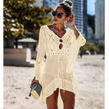 hulianfu New Knitted Beach Cover Up Women Bikini Swimsuit Cover Up Hollow Out Beach Dress Tassel Tunics Bathing Suits Cover-Ups Beachwear
