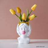 HULIANFU Resin Vase Nordic Modern Home Decoration Cute Girl Blowing Bubbles Decorative Head Carving Flower Vases Pen Holder Vase Flowers