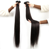 HULIANFU Queenlife 40 42 Inch Straight Human Hair Bundles With 13x4 Frontal Pre Plucked Brazilian Virgin Hair Lace Frontal With 3 Bundles