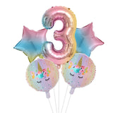 HULIANFU Rainbow Unicorn Balloon Number Foil Globos 1 2 3 4 Years Old Birthday Party Decoration Kid Unicorn Theme Party Wedding Balls Toy