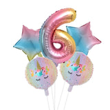 HULIANFU Rainbow Unicorn Balloon Number Foil Globos 1 2 3 4 Years Old Birthday Party Decoration Kid Unicorn Theme Party Wedding Balls Toy