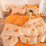 HULIANFU Orange Bedding Set Girls Boys Bed Linen Sheet Plaid Duvet Cover 240x220 Single Double Queen King Quilt Covers Sets Bedclothes
