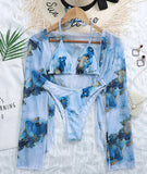 New Sexy Marble Print Push Up bikini Women Swimsuit Female Swimwear 3-piece Bikini set V-Bar Wired Short Skirt Bathing suit Swim