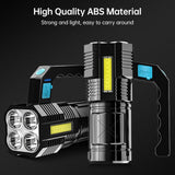 HULIANFU Powerful LED Flashlight USB Rechargeable Handheld Lantern Camping Portable Lamp Built in Battery Lighting COB 4 LED Flashlights