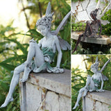 HULIANFU Tudor And Turek Resin Sitting Fairy Statue Garden Ornament Porch Sculpture Yard Craft Landscaping for Home Garden Decoration