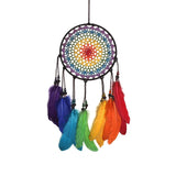 HULIANFU Mini Car Dream Catcher Beaded Natural Feathers Handcraft Chic Hanging Ornaments Mirror Room Bedroom Wall Decor