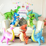 HULIANFU Large 4D Walking Dinosaur Foil Balloons Jungle Animal Boys Birthday Party Decors Jurassic  Standind Dragon Kids Toys Air Globos