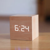 HULIANFU New Qualified Digital Wooden LED Alarm Clock Wood Retro Glow Clock Desktop Table Decor Voice Control Snooze Function Desk Tools