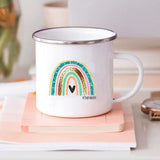 HULIANFU Rainbow Teacher Printed Enamel Mug Creative Retro Coffee Water Cups Drink Dessert Milk Cup Mugs Handle Drinkware Teacher Gifts