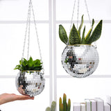 HULIANFU Retro Disco Ball Planter Basket Round Mirror Hanging Pot flower pot Wall Planter Pot Hangin Vase Desktop Decoration Balcony Vase