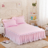 HULIANFU Pink Lace Lotus Leaf Lace Bed Skirts Princess Style Solid Color Bedspread Bed Cover Non-Slip Sheets Without Pillowcase