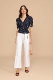 hulianfu Women Shirt Spring and Summer New Ladies Floral Print V-neck Short-sleeved Shirt