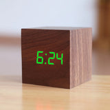 HULIANFU New Qualified Digital Wooden LED Alarm Clock Wood Retro Glow Clock Desktop Table Decor Voice Control Snooze Function Desk Tools