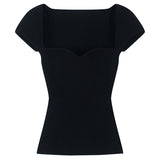 Hulianfu Spring Women's Sweater Square Neck Long Sleeve Knitted Sweater Pullover Jumper Fashion Elegant Knit Top White Black