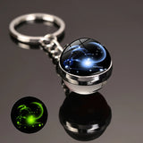 HULIANFU New 12 Constellation key ring Starry Sky Luminous Keychain Time Stone Glass Ball Key Chain Accessories Pendant Key Chain Gifts