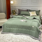 HULIANFU Summer Air Conditioning Quilt Washed Cotton Throw Blanket Quilting Thin Comforter Cooling Duvet Quilted Quilt Solid Color