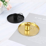 HULIANFU Iron Black Gold Plated Candle Holders Pillar Metal Plate For Wedding Party Festival Candlestick Holder Art Gift Home Decoration