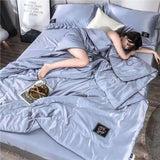 HULIANFU Summer Blanket Quilt Cool Feel Naked Sleep Solid Color Washable Antibacterial Air Condition Quilt Children Twin Queen Bedding